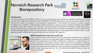 Thumbnail image of Norwich Research Park Biorepository's poster entry to the UK Biobank of the Year Award