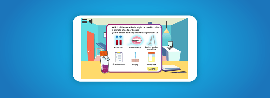 Biobanking game sample screen