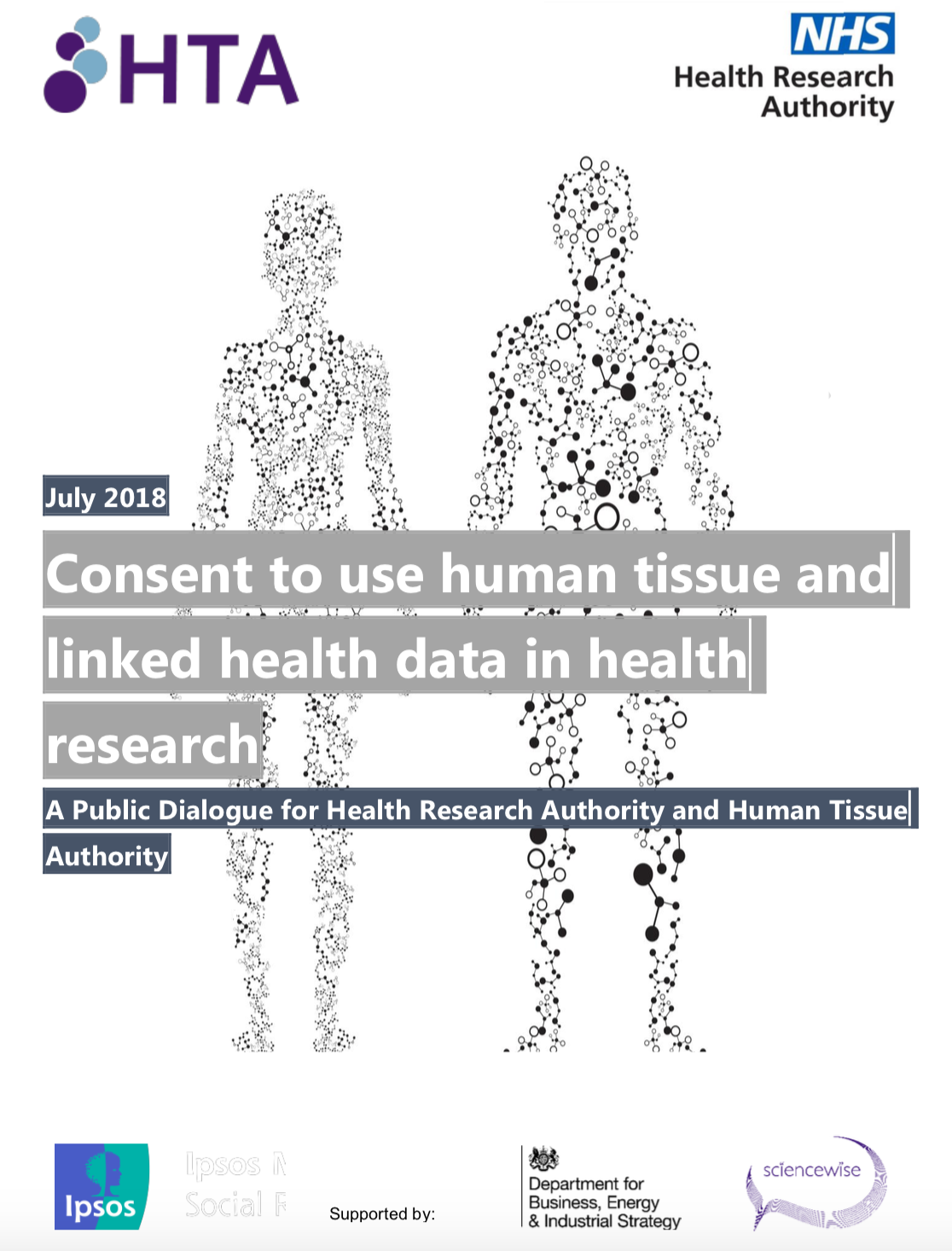 The image features the report title with two human silhouettes made up of molecules in the background. 