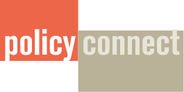 Policy Connect logo, showing an orange box with the word 'policy' and a gr